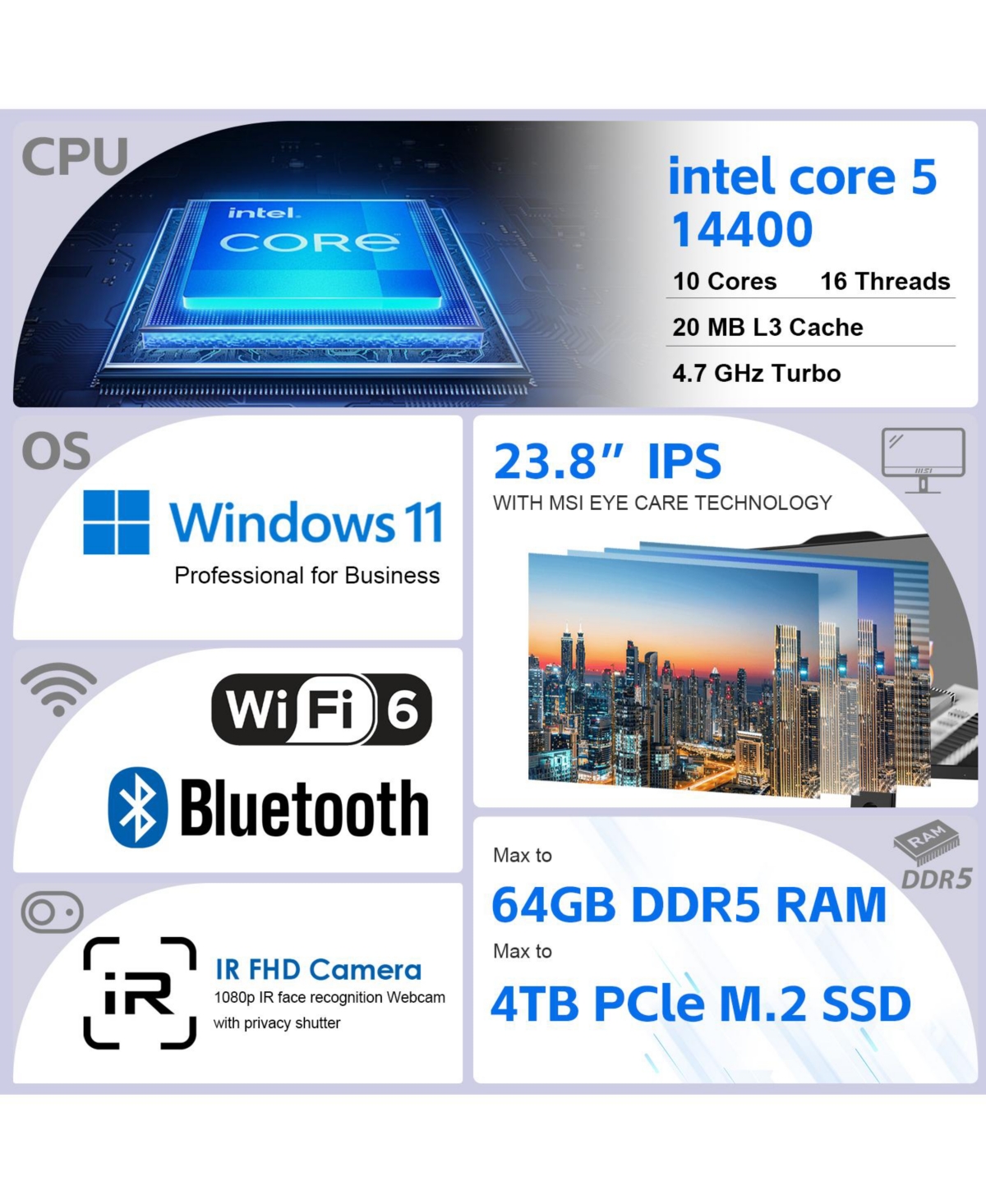 Msi Pro AP242P All-in-One Intel Core i5 64GB Ram Intel Uhd Graphics 4TB Ssd Storage Windows 11 Pro