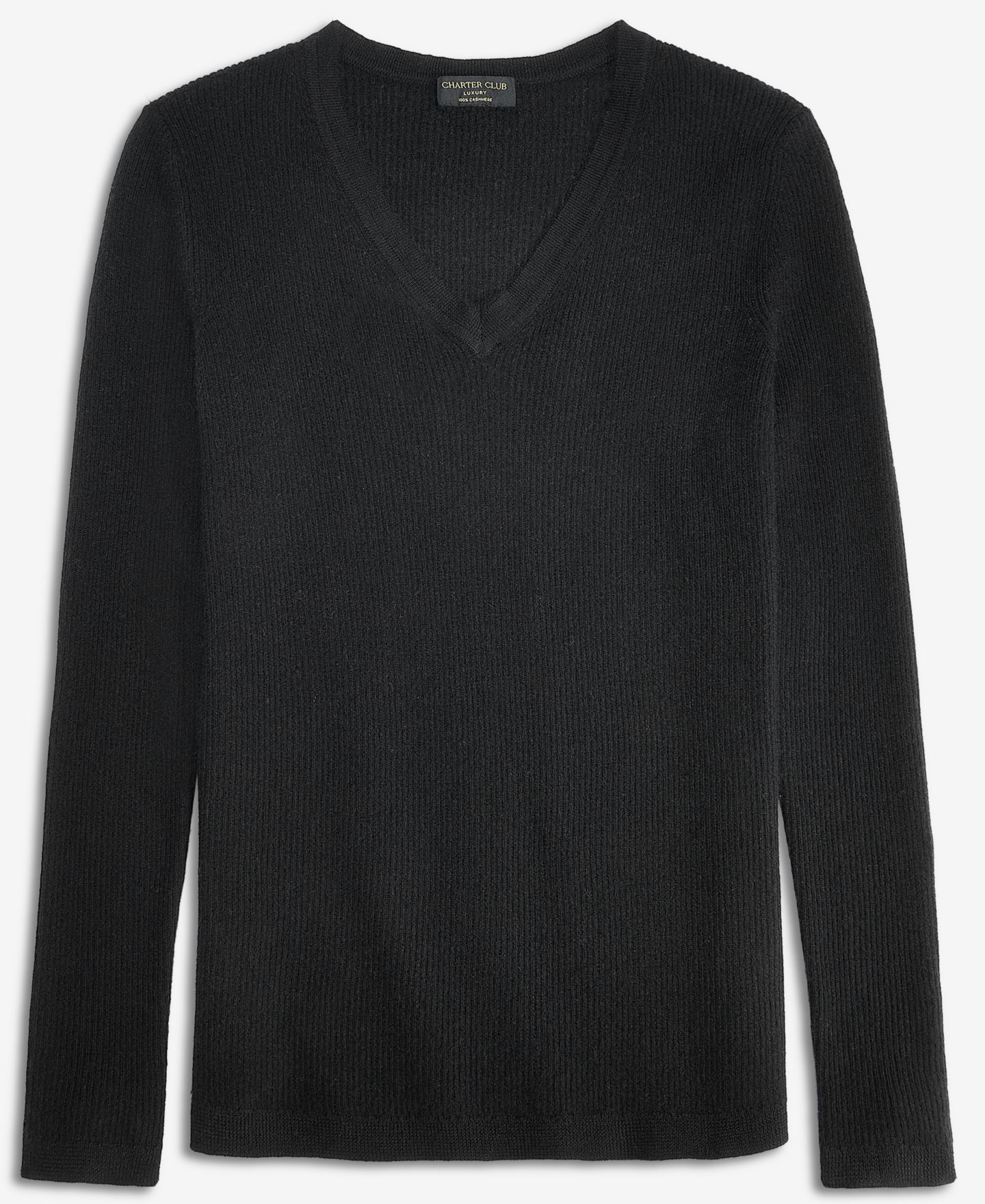 Женский свитер Charter Club 100% Cashmere Featherweight Ribbed V-Neck, цвет: Чёрный — фото 5
