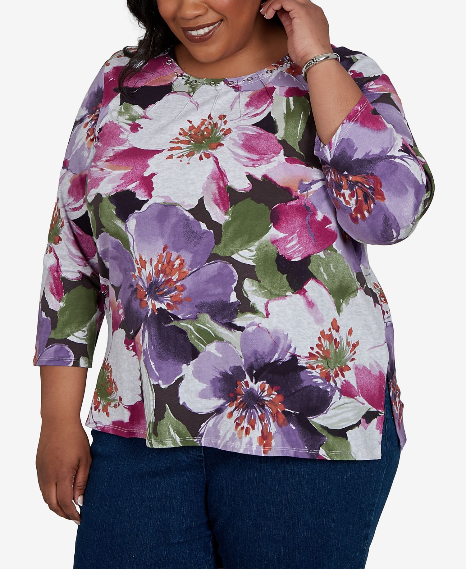 Plus Size Violet Blooms Knit Top