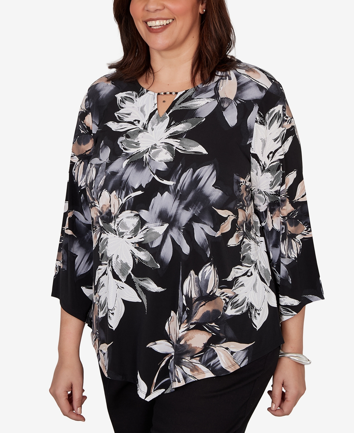 Alfred Dunner Plus Watercolor Floral Puff Printed Top