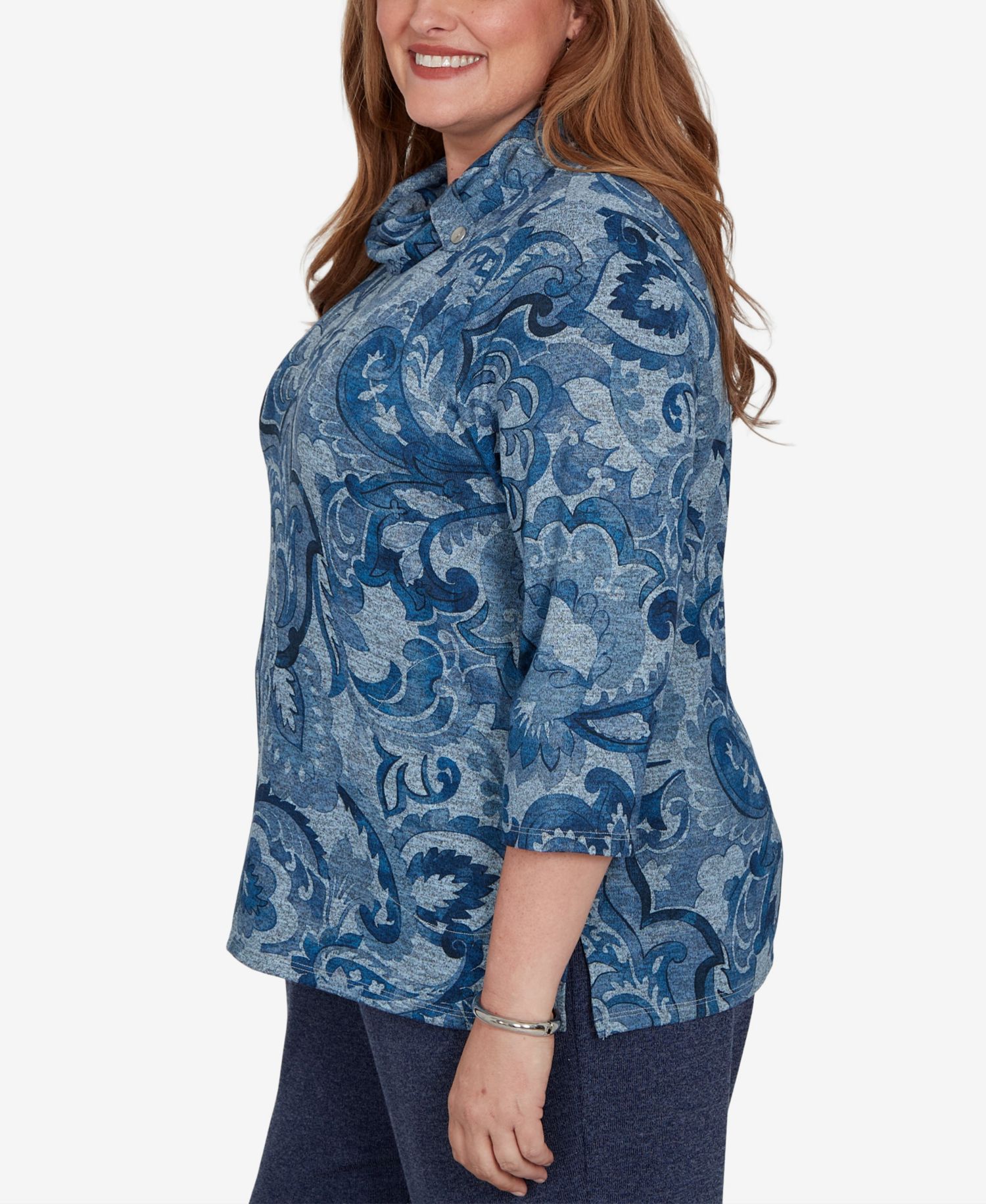 Plus Size Paisley Scroll Cowl Neck Pocket Top