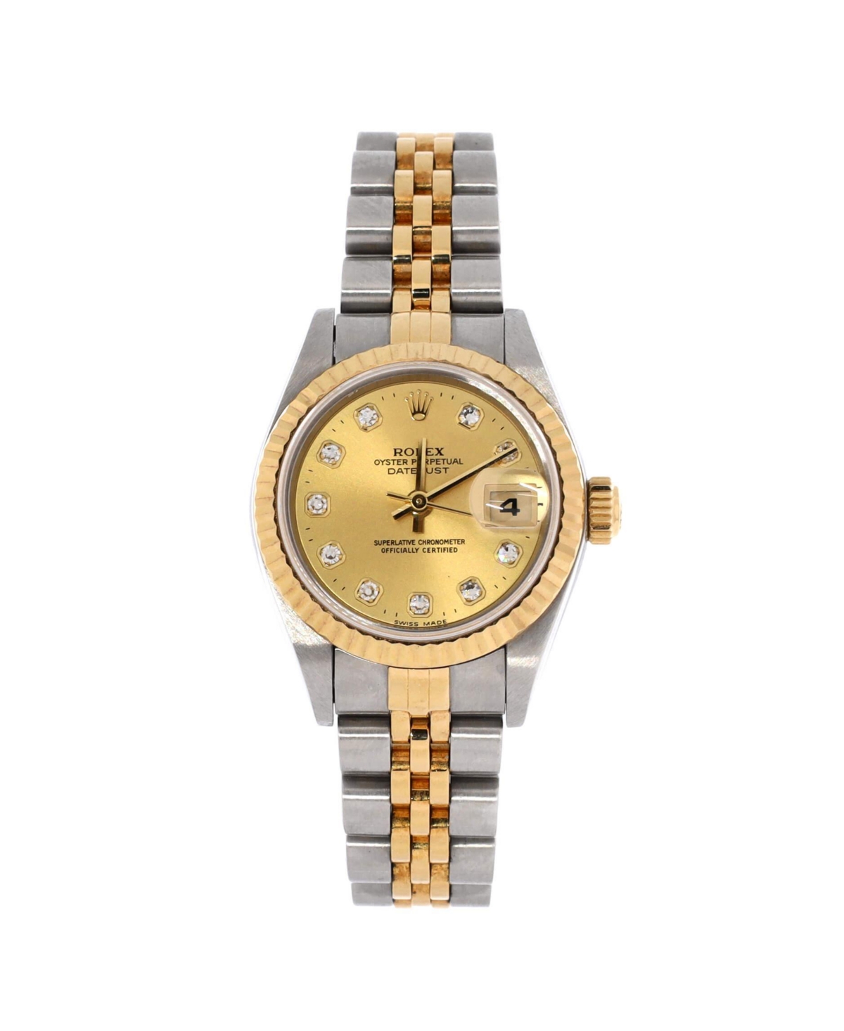 PreOwned Rolex Oyster Perpetual Datejust Automatic Watch in Stainless Steel and Gold with Diamond Markers 26mm  Dial color gold