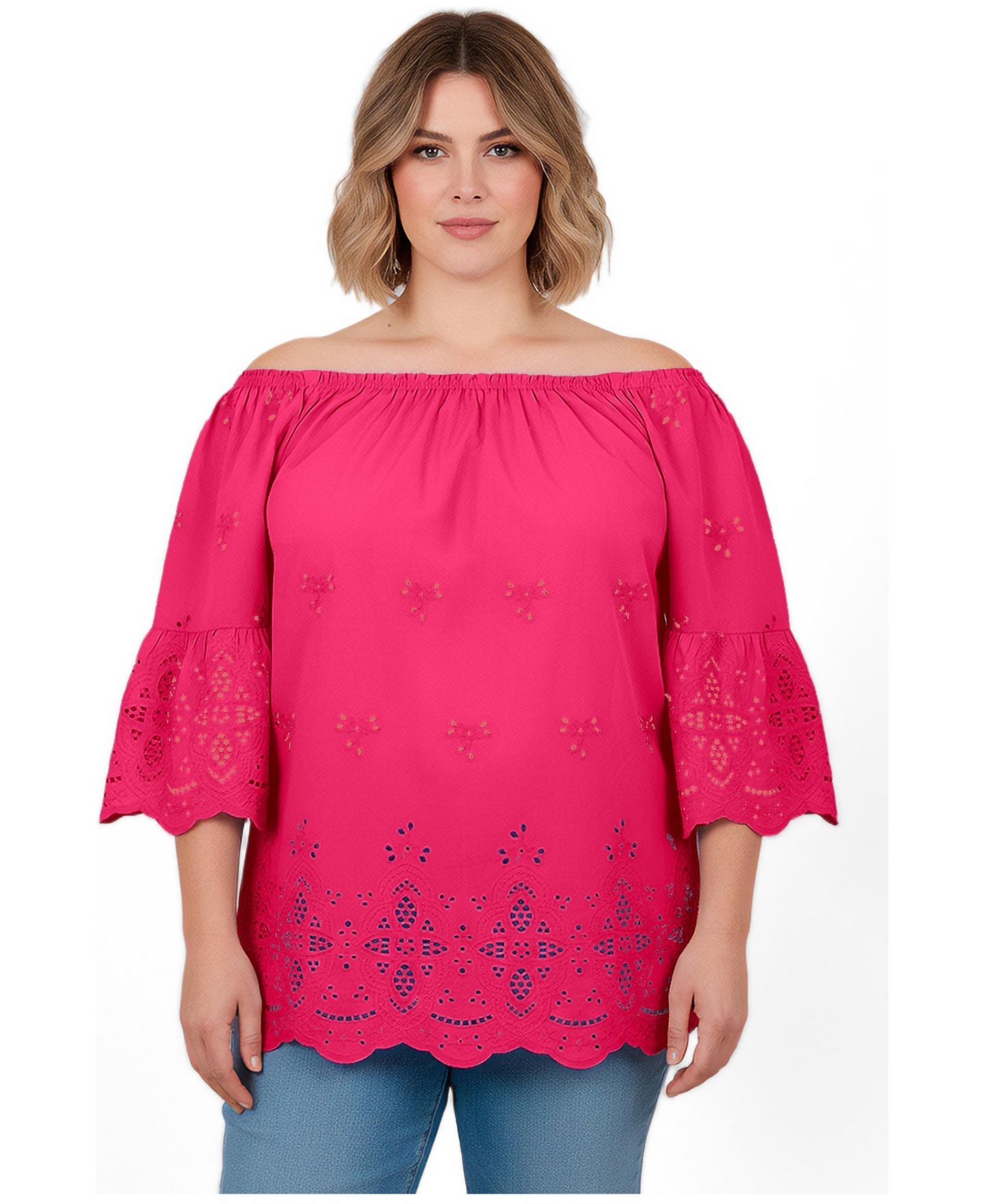 Женский топ Avenue Plus Size Convertible Eyelet Tunic, цвет: Розовый — фото 2