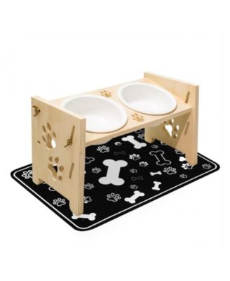 Elevated Pet Feeding Stand Adjustable Height Angle Ceramic Bowls with Anti Splash Mat