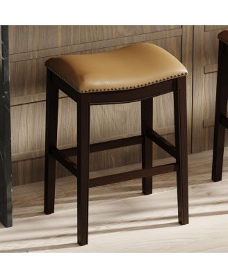 31 Inch High Bar Stool - Solid Wood Frame with PU Leather Seat Barstool