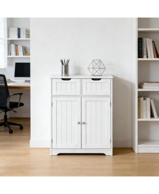 Modern Storage Cabinet, MDF Floor Cabinet with 2 Drawers 3 Adjustable Shelves