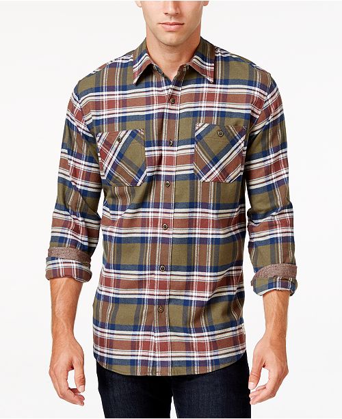 Weatherproof Vintage Men's Contrast Cuff Plaid Flannel Shirt, Classic ...