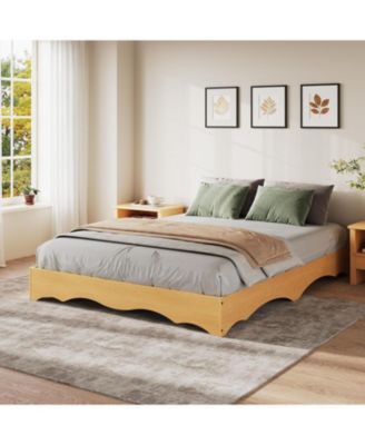 Wood Platform Bed Frame, Low Profile Bed with Wavy Wood Design, Minimalist Bed Base Without Headboard, Noise-Free Support, No Box Spring Needed