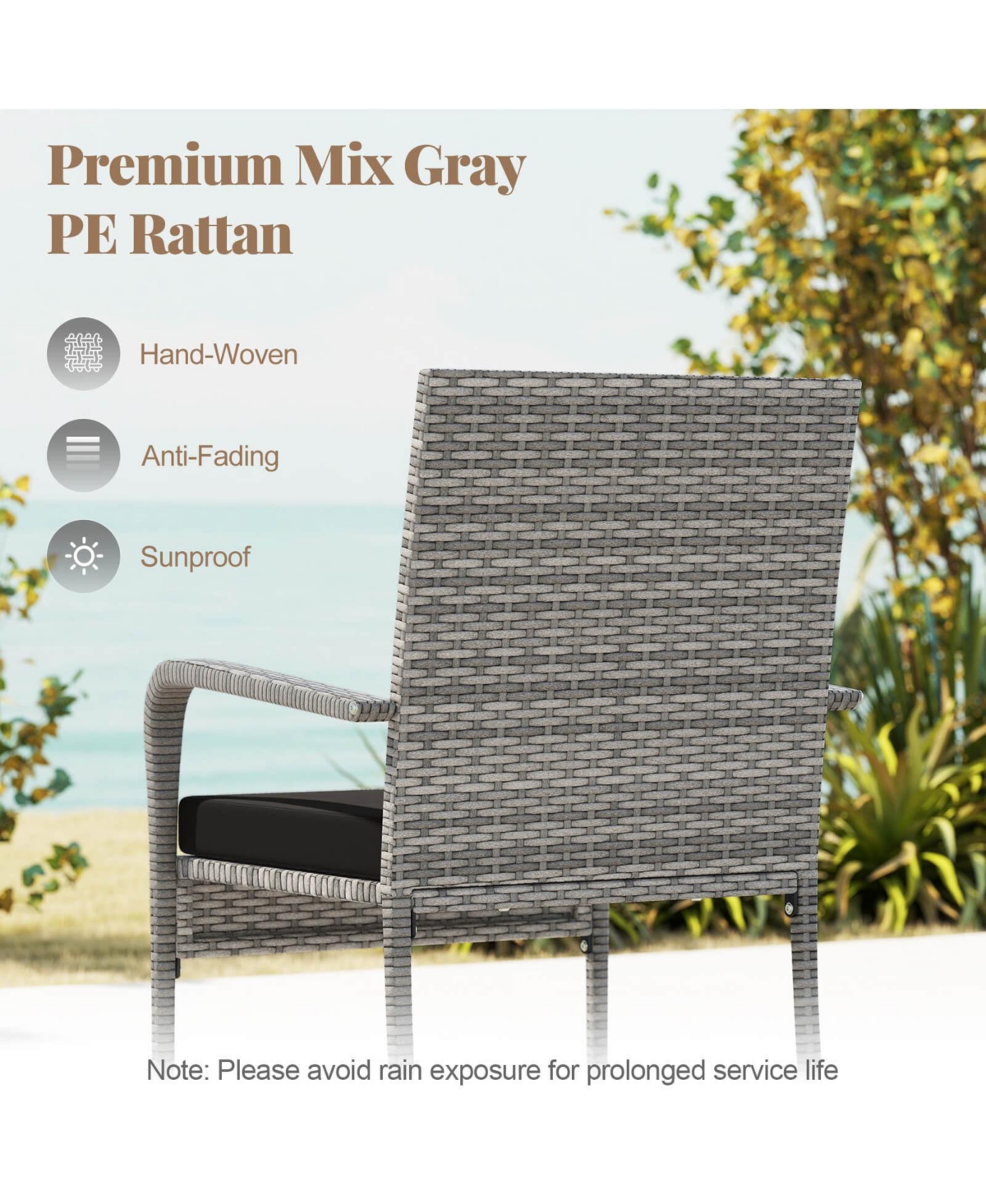 Costway 3 Pieces Patio Furniture Set with Seat Cushions and Tempered Glass Tabletop