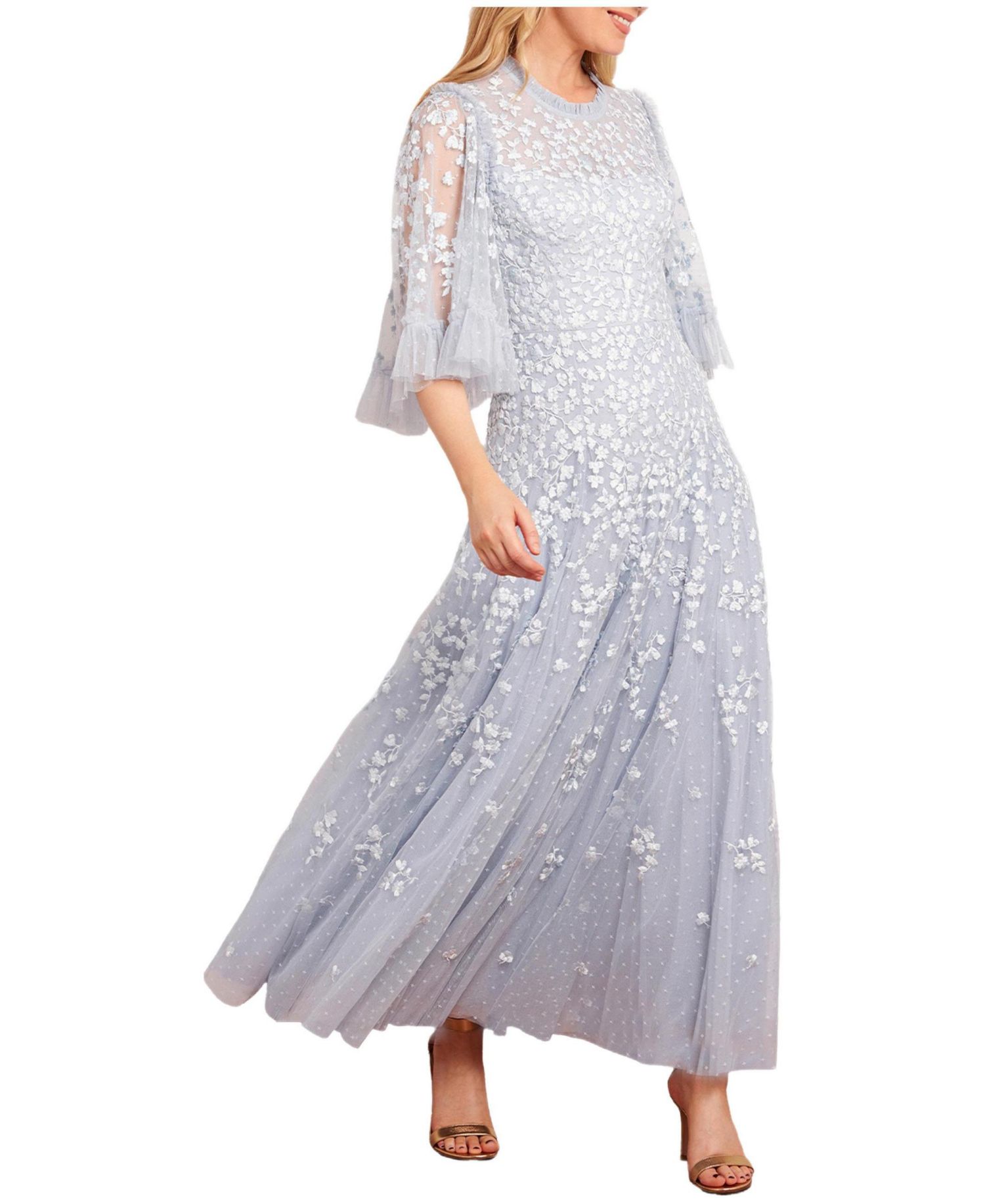 Women's Scatter Blossom Round Neck Ankle Gown