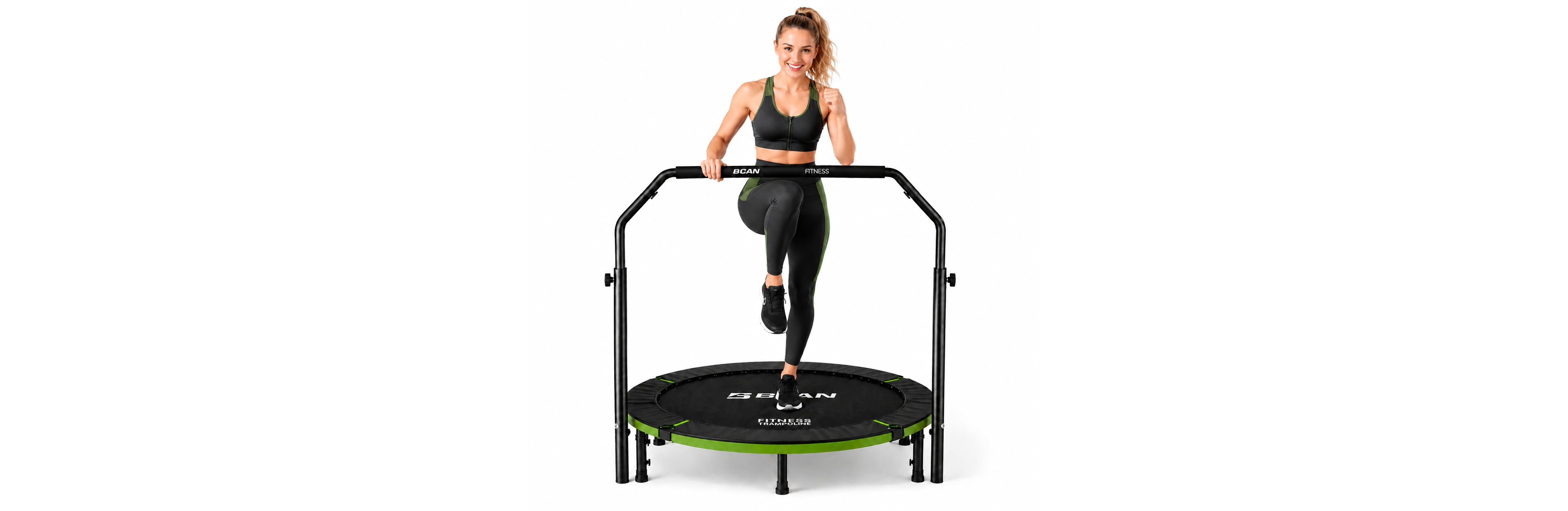 Bcan SP3 Foldable Mini Trampoline with U Shape Adjustable Foam Handle 48 Inch Adult Rebounder Home Fitness Workout Max Load 440LBS