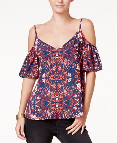 chelsea sky Printed Cold-Shoulder Top, Only at Macy's