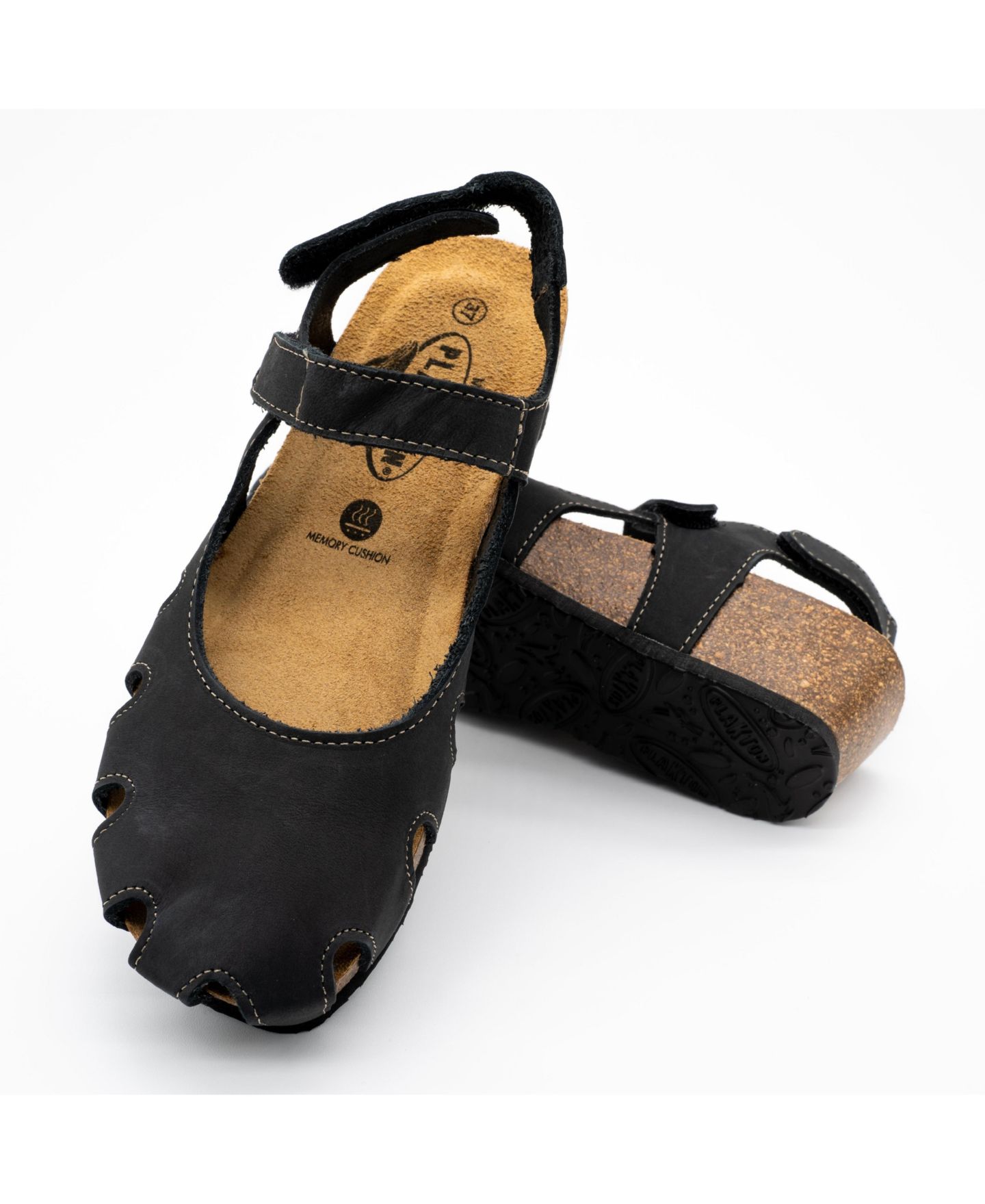 Женские сандалии Plakton Full Grain Suede Leather Closed-Toe Sandal Amy 2v, цвет: Чёрный — фото 4