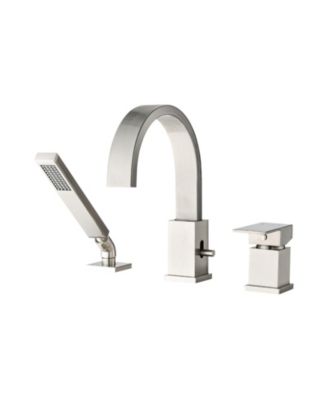 Waterfall Bathtub Faucet with Sprayer, 3-Hole Roman Tub Filler with Hand Shower Deck Mount Waterfall Tub Spout Set