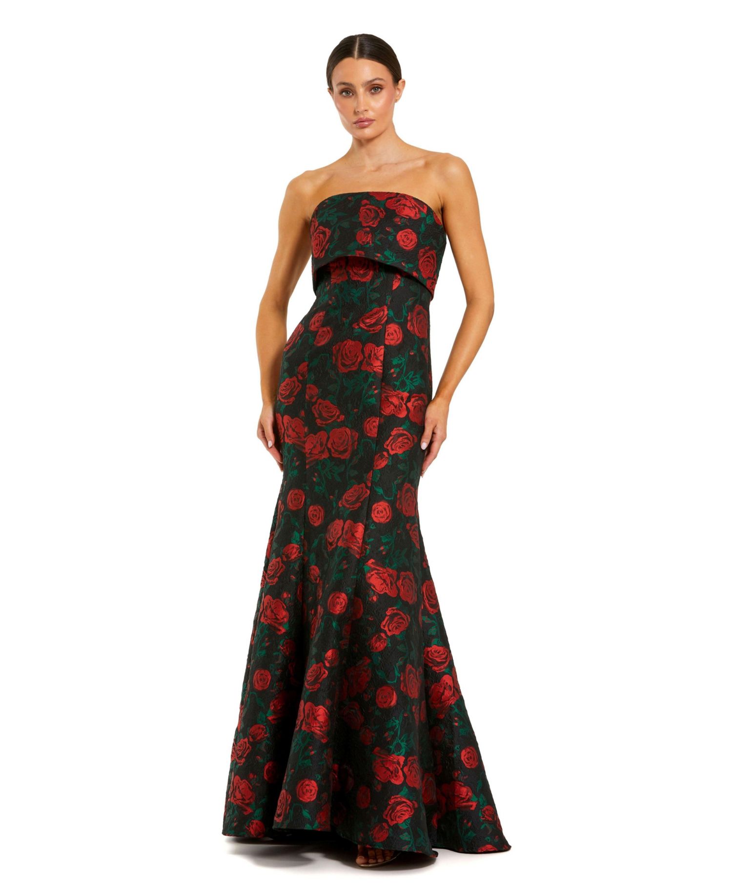 Women's Strapless Floral Brocade Mermaid Gown