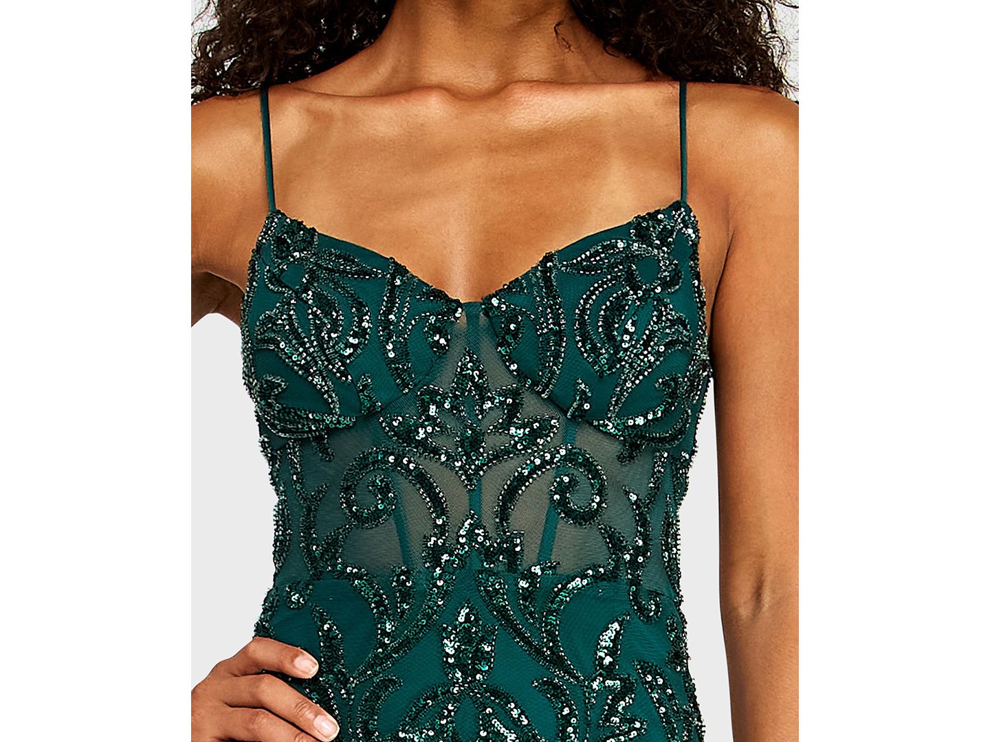 Женское платье Alex & Sophia Juniors' Sweetheart Neck Illusion Corseted Pattern Sequin Mini, цвет: Изумрудный — фото 4
