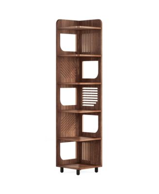 71 Inch Narrow Corner Bookshelf with Display and Storage Rack