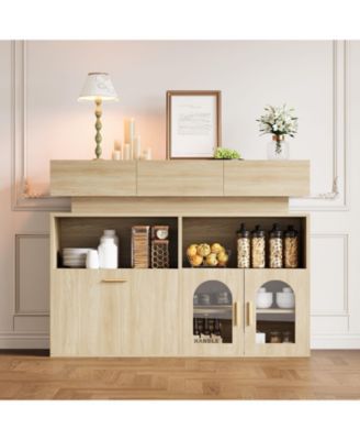Coffee Bar Cabinet,Kitchen Storage Cabinet with 3 Drawers,Sideboard Buffet Cabinets with Ajustable Shelf