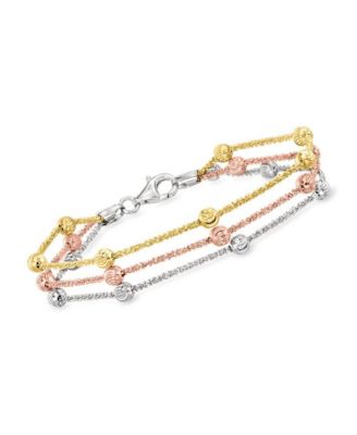 Sterling Silver, Tri-Color Beaded Triple Strand Bracelet