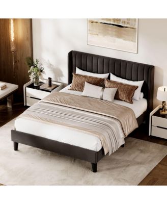 Velvet Bed Frame with Upholstered Headboard, Velvet Platform Bed Frame Wingback with Wood Slats,No-noise, No Box Spring Needed, Easy Assembly