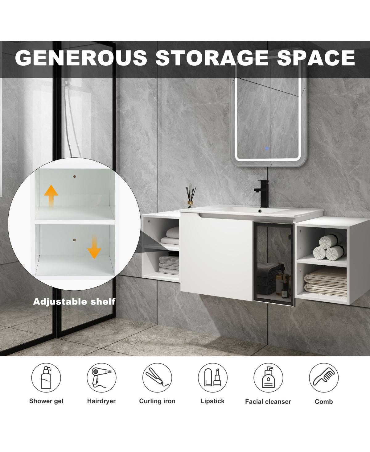 Sillysis Wall Mounted Bathroom Vanity with Ceramic Sink, Modern Floating Plywood Cabinet