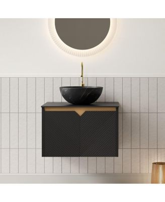 24" Wall Mounted Bathroom Vanity with Ceramic Vessel Sink, Sintered Stone Top, Soft Close Door, Modern Plywood Cabinet