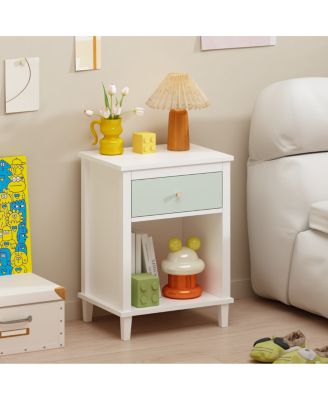 Sage Wooden Nightstand with Drawer and Shelf 26.77''H