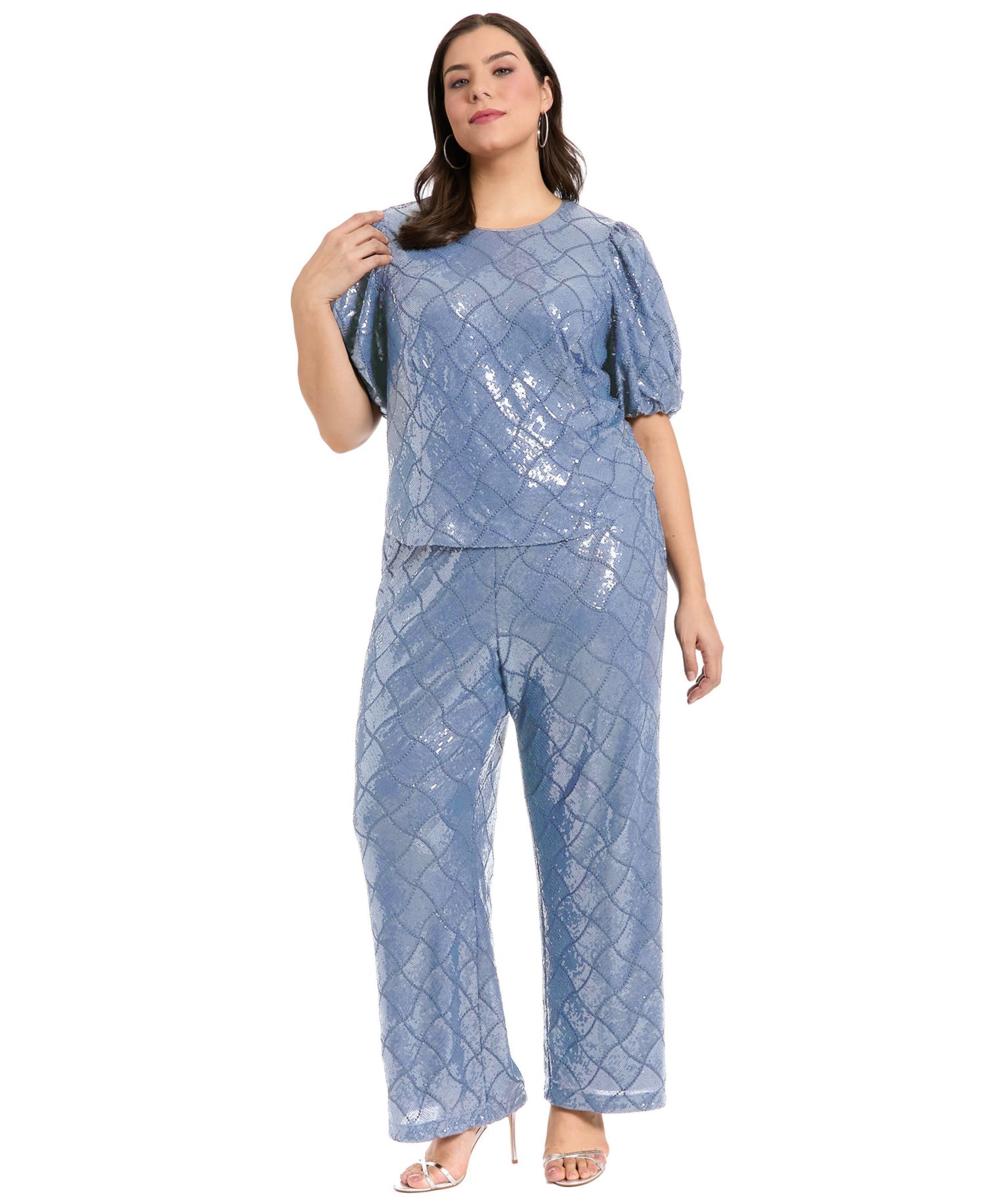 Plus Size Sequined Pull-On Pants