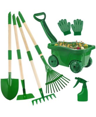 Gardening Tools Set Kids Wheelbarrow Shovel Rake Yard Outdoor Toy