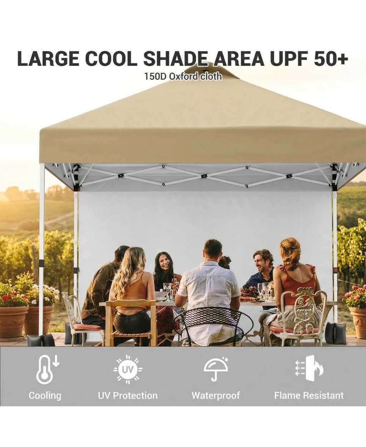homfan 10x10 Pop Up Canopy Tent With Sidewall, Easy Setup, Upf 50+ Protection, Adjustable, Portable, Includes Wheeled Bag, Stakes And Sandbags