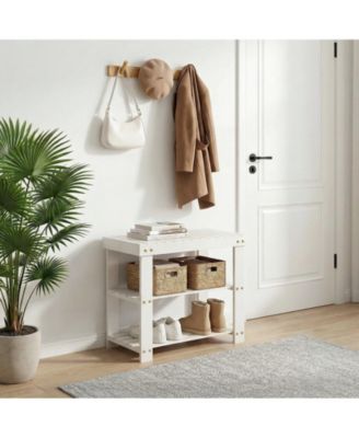 3-Tier Bamboo Shoe Rack Bench, 20" Entryway Organizer with Finish, Holds Up to 286 Lb, for Hallway, Bedroom and Closet