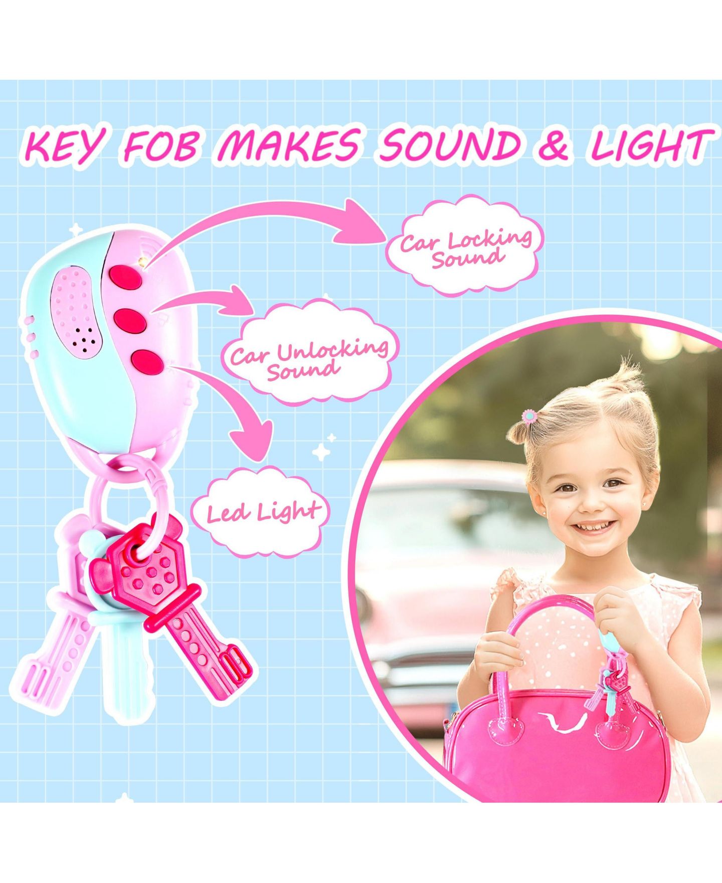 Детский игровой набор GNUADZ Makeup Flower Girl 32-Piece Purse Playset, Ages 5+, цвет: Розовый — фото 4