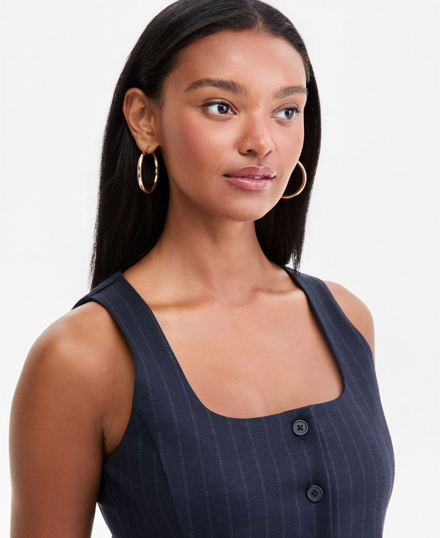 Women's Pinstripe Scoop-Neck Button-Front Vest