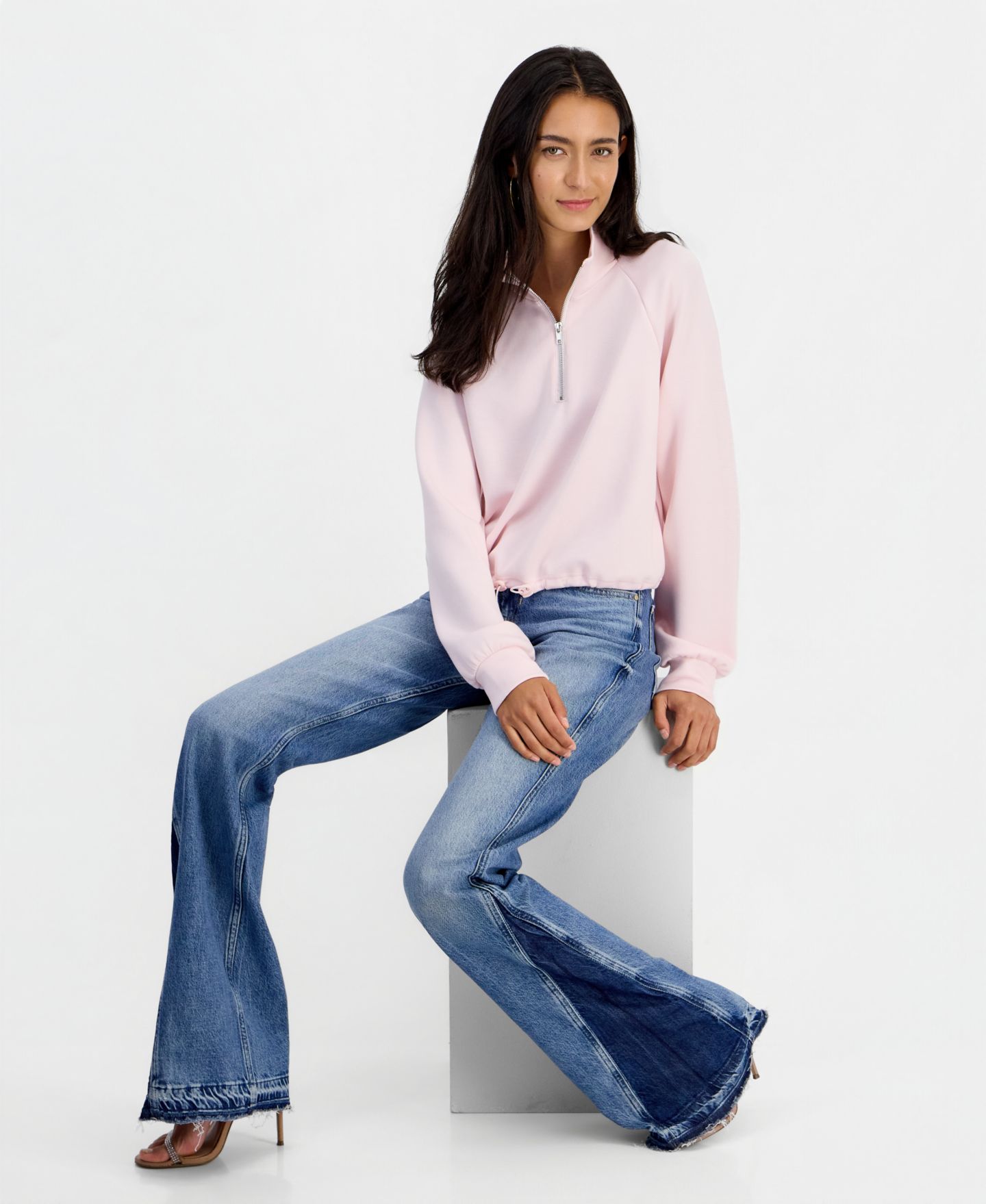 Женская толстовка Tinseltown Juniors' Half-Zip Scuba, цвет: Ballet Slipper — фото 2