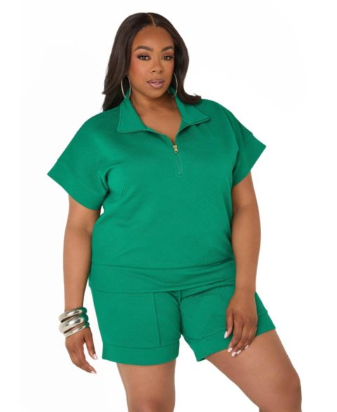Женские свитеры Ashley Stewart Plus Size Women's Zip Front Athletic Knit Pullover