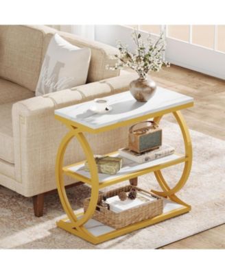 End Table, Narrow 3-Tier End Table for Living Room, Industrial Wooden Side Table with Metal Frame