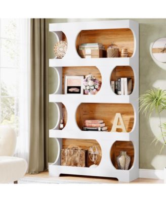 71" Tall Bookcase, 4-Tier S-Shaped Bookshelf, Wood Decorative Storage Shelving,Library Book Shelf Unit for Home Office Living Room