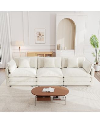 Mid-Century Modern Couch 3-Seater Sofa with 2 Armrest Pillows and 3 Toss Pillows, Couch for Living Room Chenille