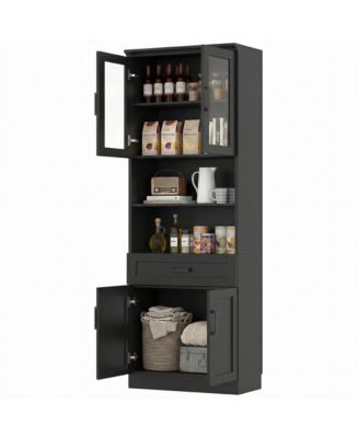 80'' Tall Kitchen Pantry Cabinet with Glass Door and Wood Drawer