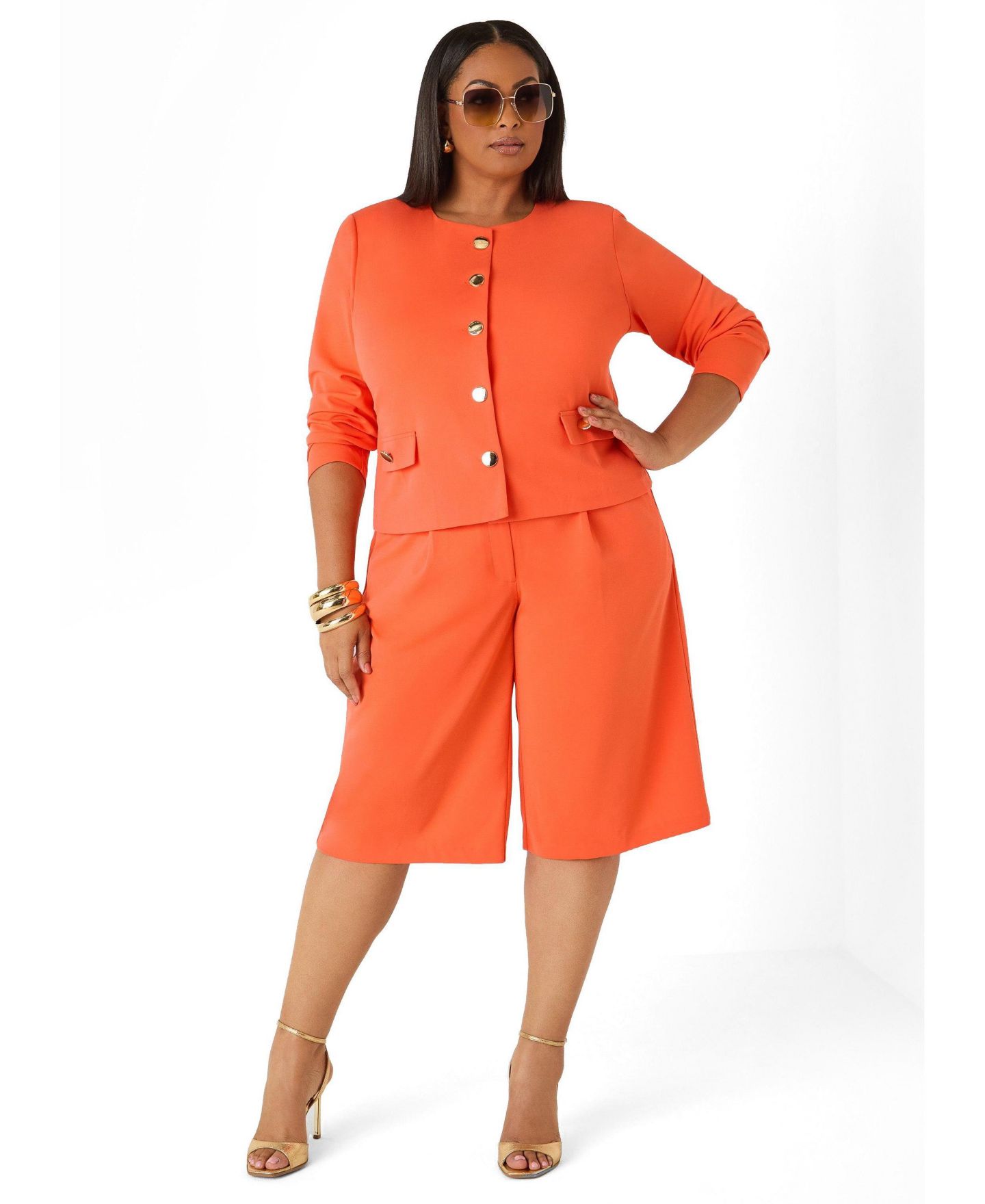 Женская куртка Ashley Stewart Plus Size Button Detailed Crepe, цвет: Оранжевый — фото 3