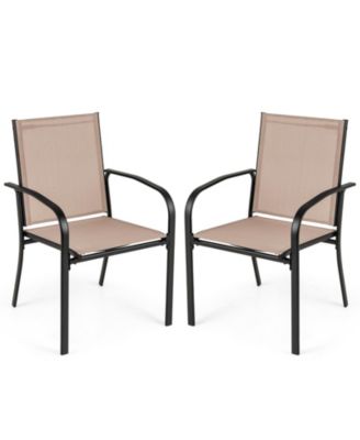 Outdoor Dining Chairs Set of 2 With Breathable Fabric Armrests High Back