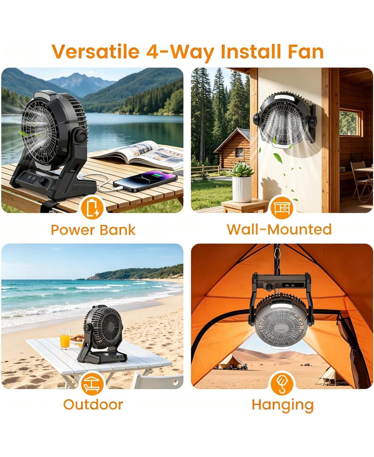 Cowsar 10000mAh Rechargeable Camping Fan with Timer and Light