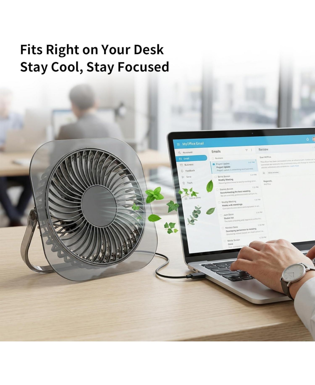 Cowsar Portable Usb Desk Fan with 3 Speeds and Night Light