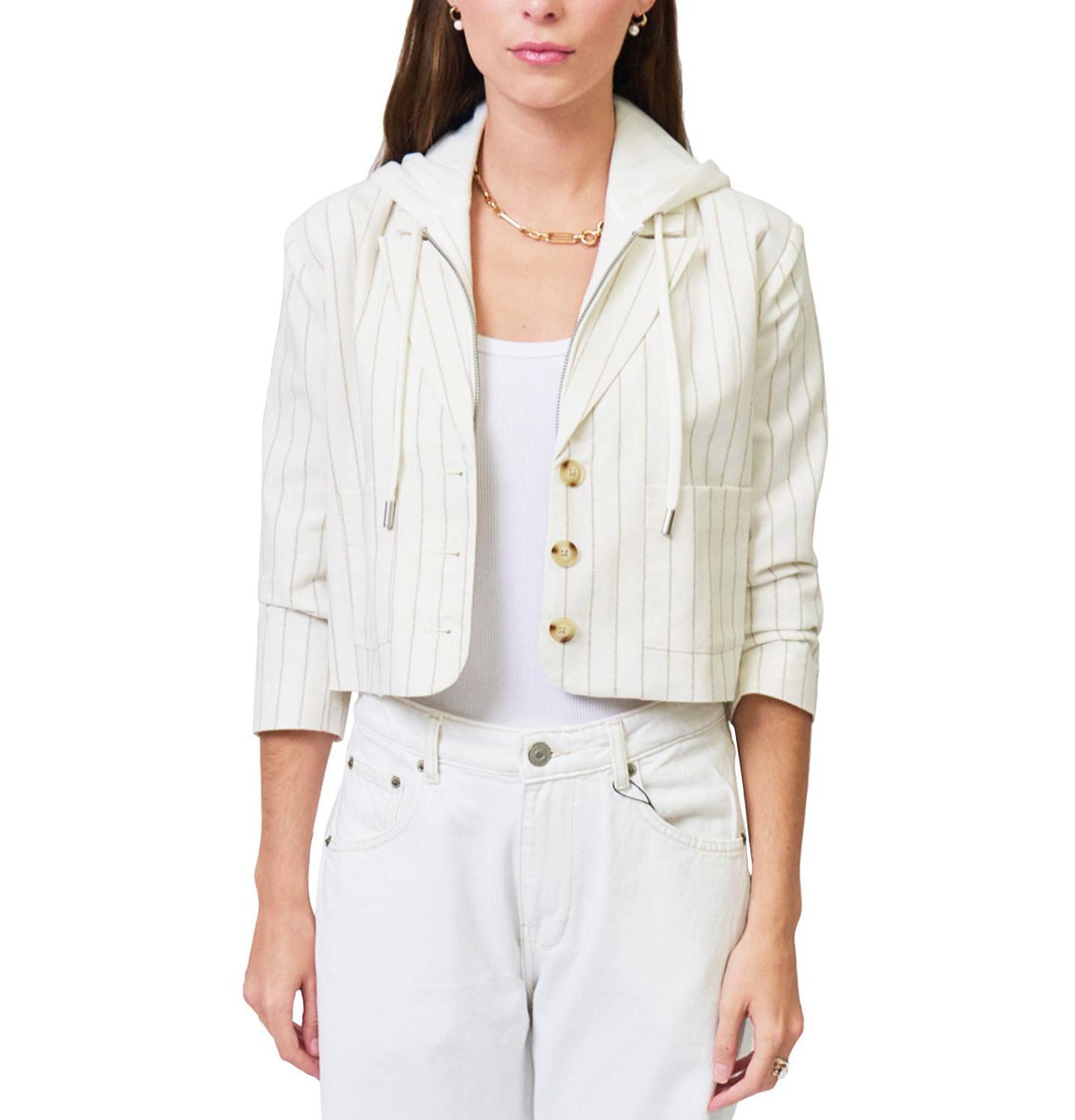 Женская куртка Central Park West Serena Cropped Sleeve Dickey, цвет: Слоновая кость белый — фото 1