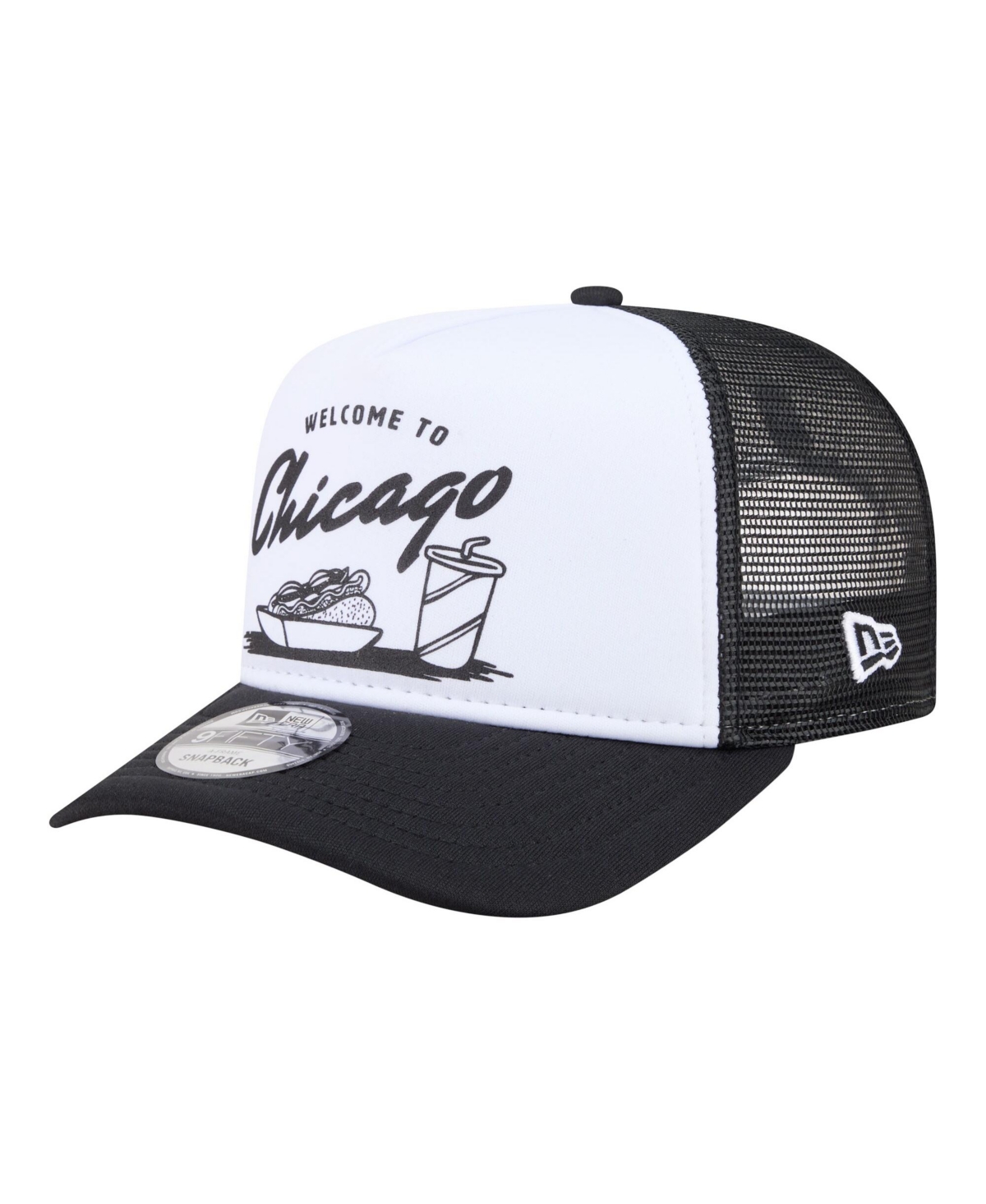 New Era Men's White/Black Chicago White Sox Foodie A-Frame 9FIFTY Trucker Snapback Hat