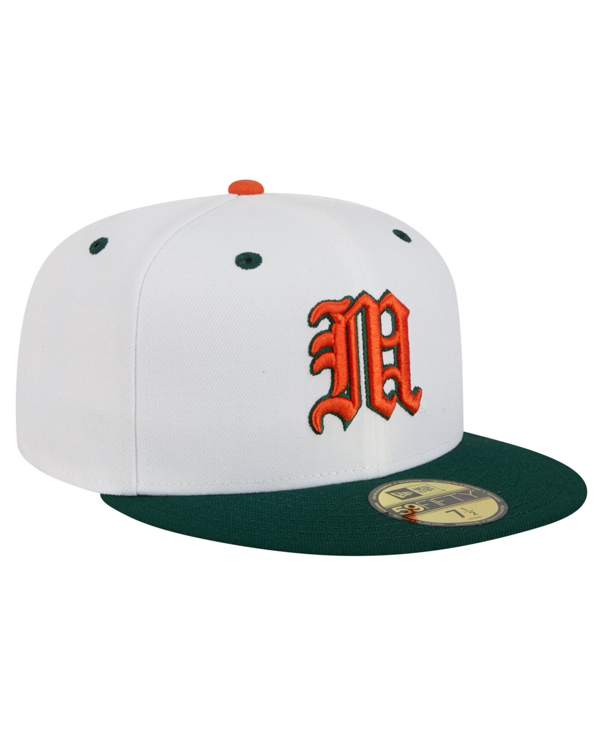 New Era Men's White/Green Miami Hurricanes On-Field Baseball Fitted Hat