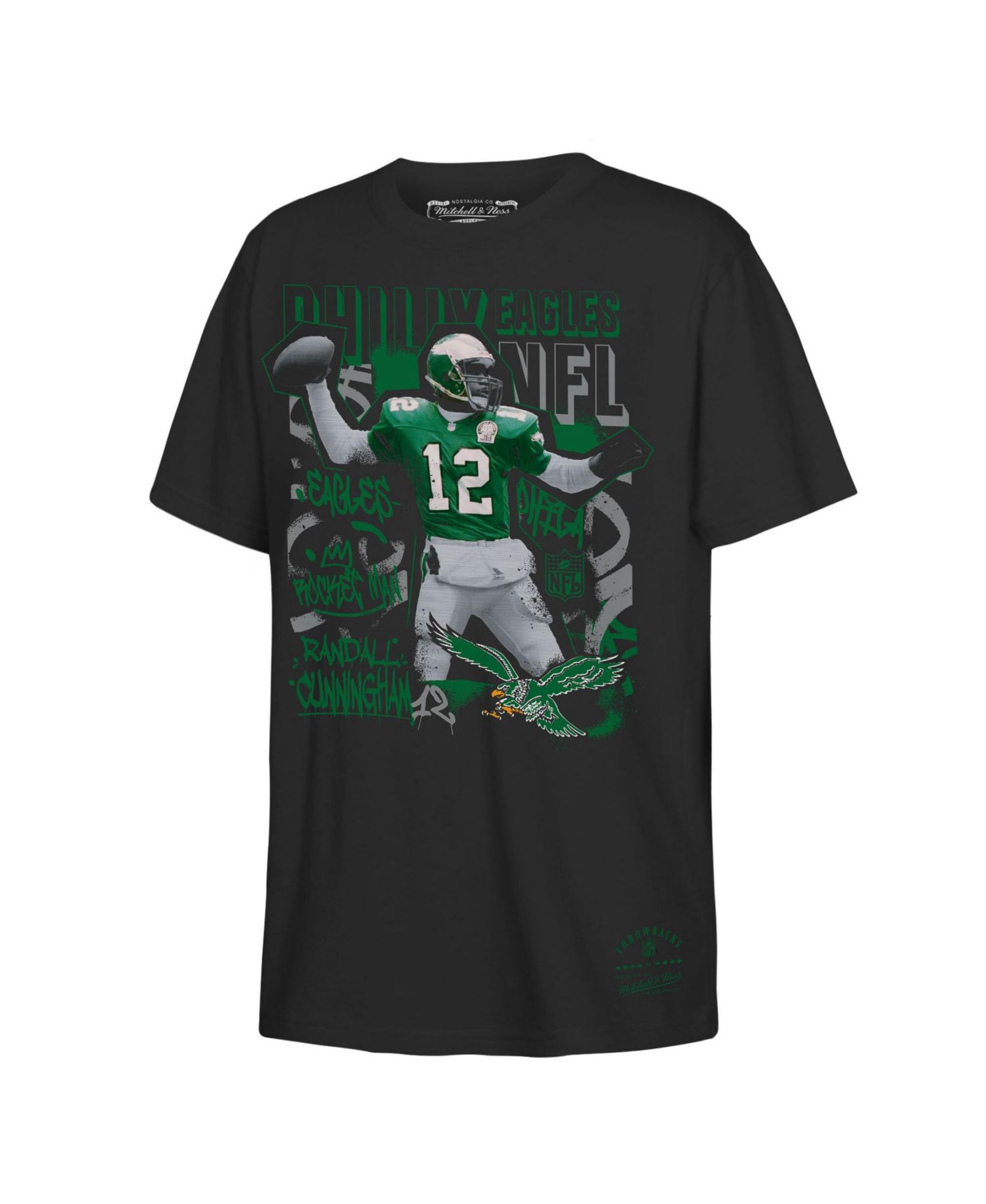 Big Boys and Girls Randall Cunningham Black Philadelphia Eagles Star Player T-Shirt
