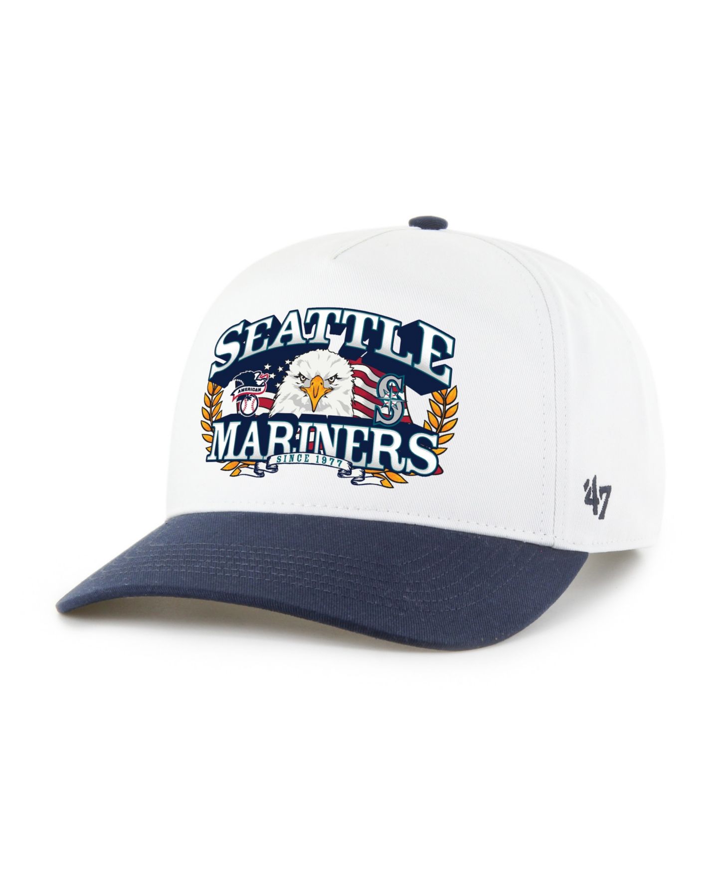 Мужская кепка '47 Brand White/Navy Seattle Mariners Americana Eagle Hitch Adjustable Hat — фото 1