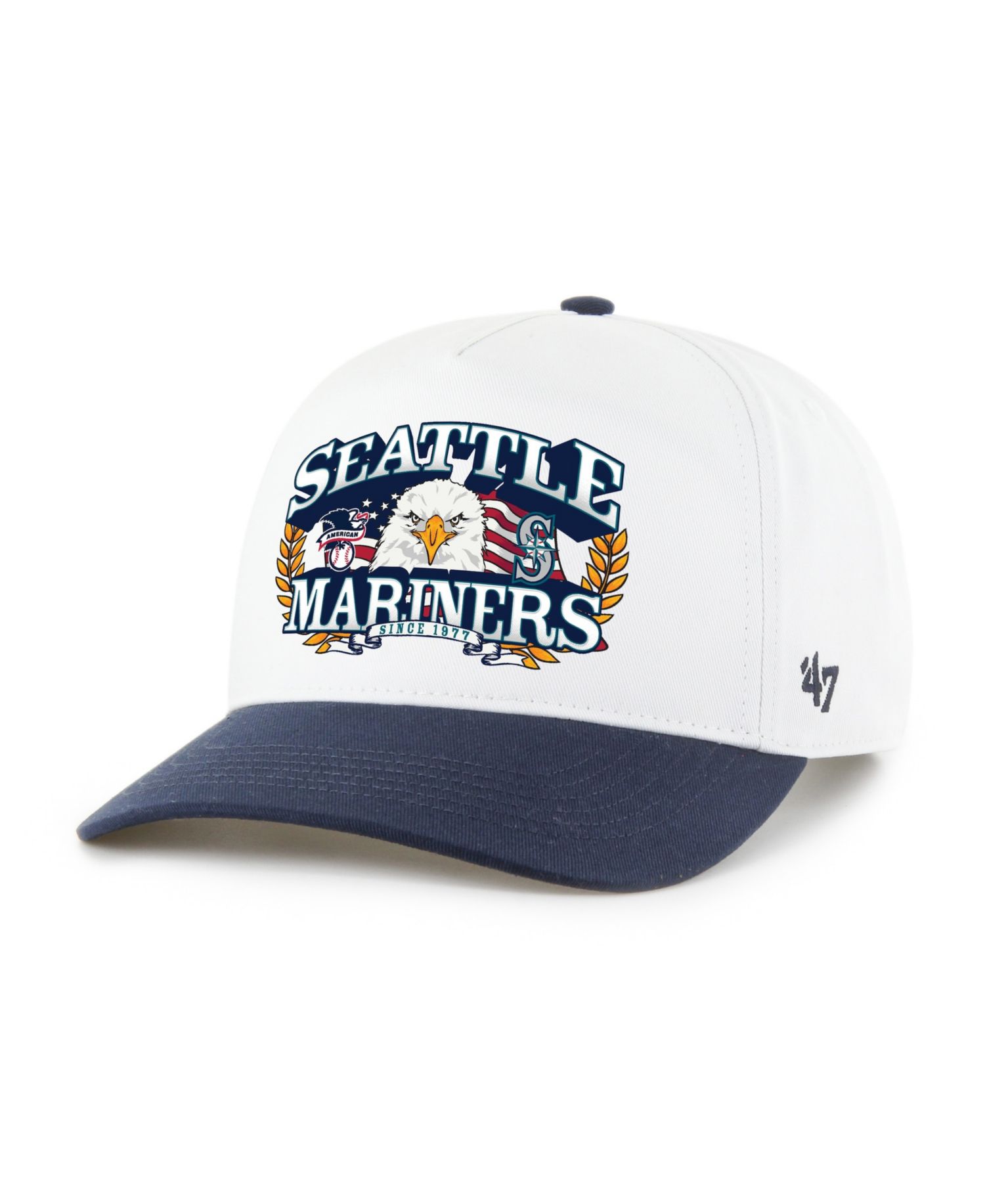Men's White/Navy Seattle Mariners Americana Eagle Hitch Adjustable Hat