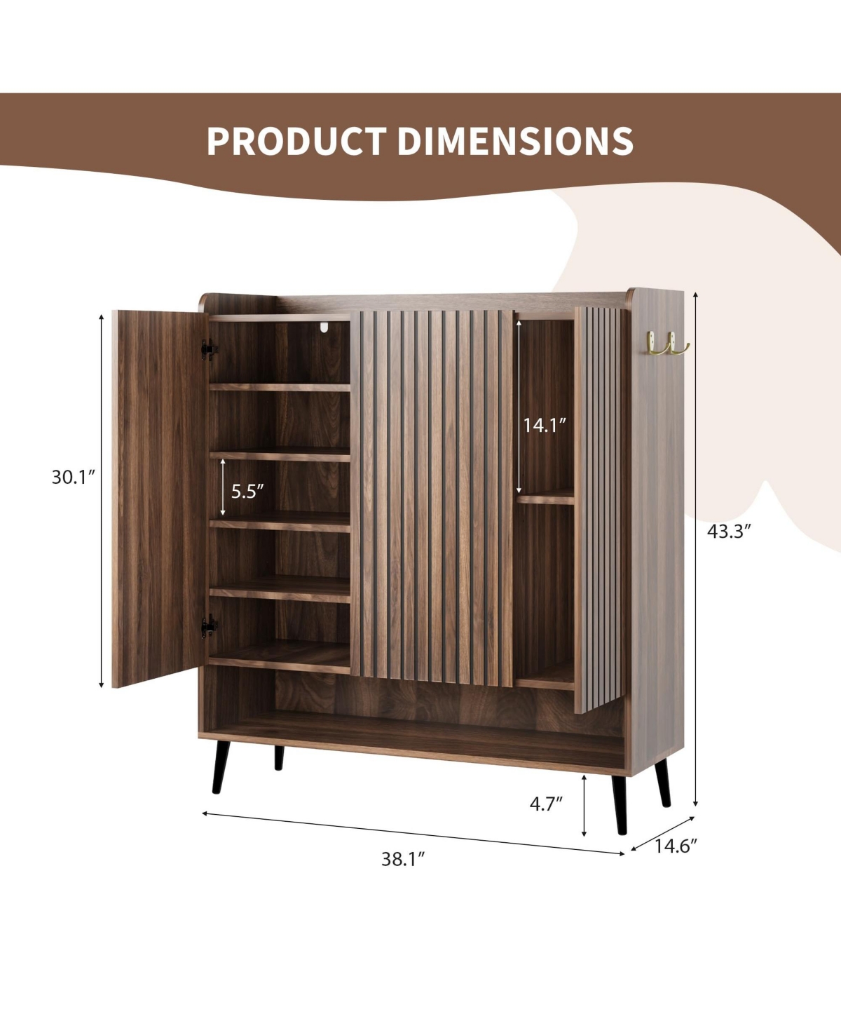 homfan Set of 2 Large Shoe Cabinet with Doors,6-Tier Shoe Organizer with 3 Doors and Additional Hooks for Hallway, Entryway, Living Room